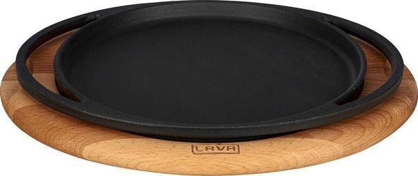 Lava Döküm Yuvarlak Pizza Krep Pankek Tavası Döküm Demir Yekpare Çift Kulplu Kayın Servis Ahşabı Çap(Ø)20cm. - Image 1
