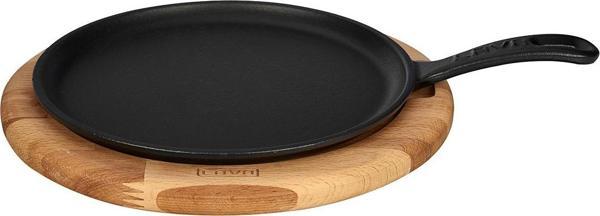Lava Döküm Yuvarlak Pizza Krep Pankek Tavası Döküm Demir Yekpare Saplı Kayın Servis Ahşabı Çap(Ø)20cm. - Image 1