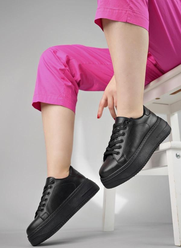 Muggo SAMBA Garantili Kadın Günlük Yüksek Taban Bağcıklı Sneaker Spor Ayakkabı - Image 1