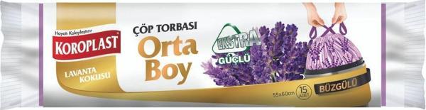 Koroplast Çöp Torbası Ekstra Dayanıklı Lavanta Büzgülü Orta Boy 15 Li - Image 1