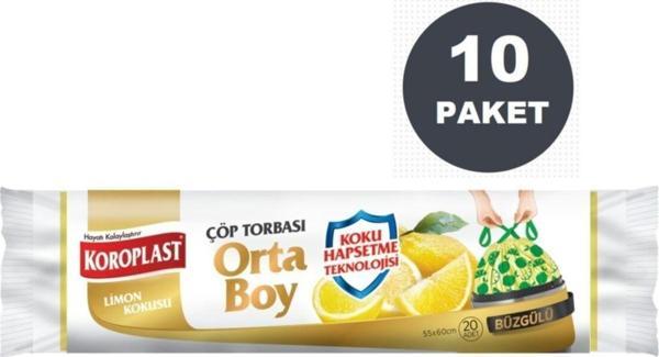 Koroplast Ekstra Güçlü Limon Büzgülü Orta Boy 15li Çöp Torbası X 10 Paket - Image 1