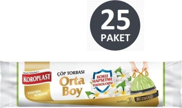 Koroplast Koku Hapsetme Yasemin Büzgülü Orta Boy Çöp Torbası X 25 Paket 15li - Image 1