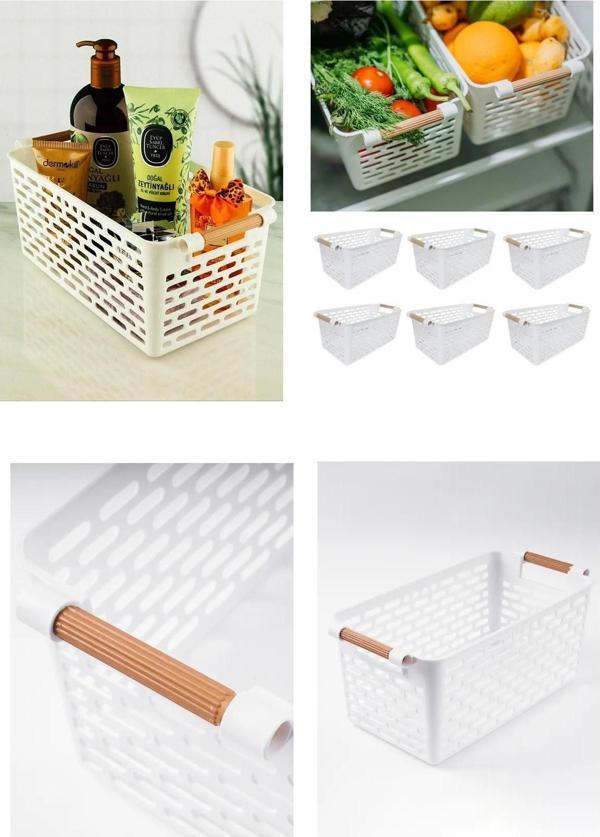 Toptanfoni 4 Adet Ahşap Renk Plastik Saplı Organizer Sepet Düzenleyici (BEYAZ) - Image 1