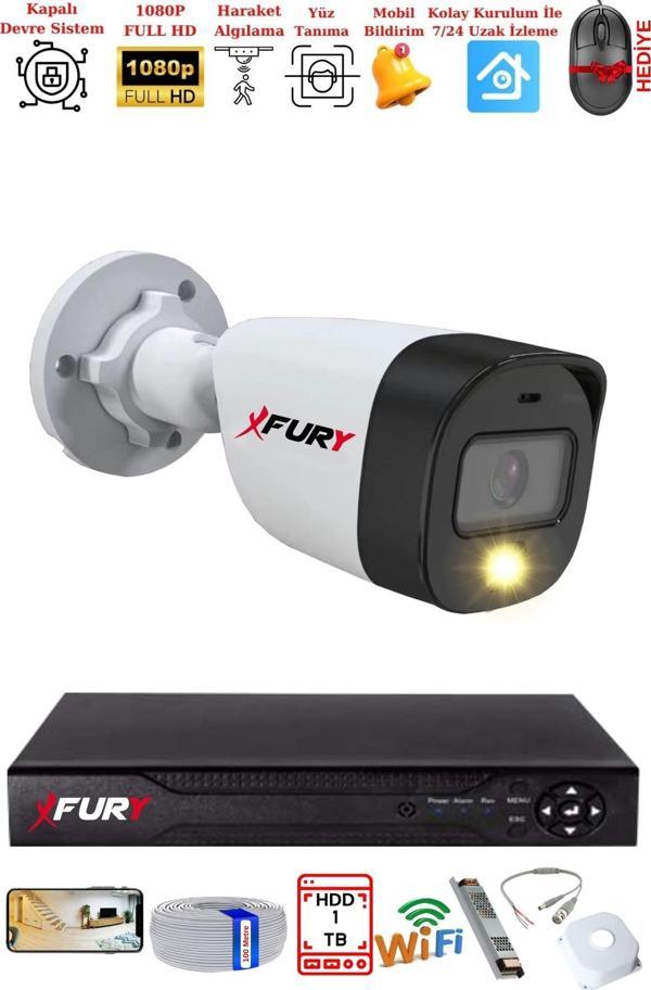 FURY 1 Kameralı 5Mp Lens 2 Mp Görüntü Gece Renkli Full Hd Ultra Led Akıllı Güvenlik Kamerası Seti 1TB - Image 1