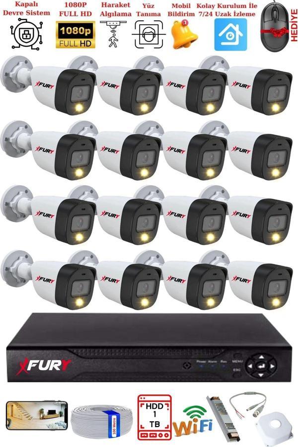 FURY 16 Kameralı 5Mp Lens 2 Mp Görüntü Gece Renkli Full Hd Ultra Led Akıllı Güvenlik Kamerası Seti 1 TB - Image 1