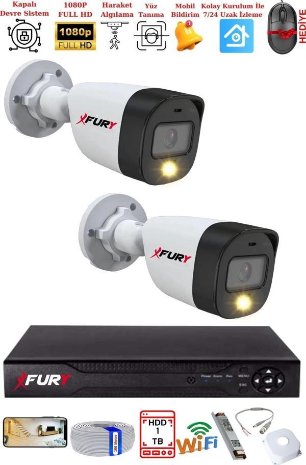 FURY 2 Kameralı 5Mp Lens 2 Mp Görüntü Gece Renkli Full Hd Ultra Led Akıllı Güvenlik Kamerası Seti 1 TB - Image 1