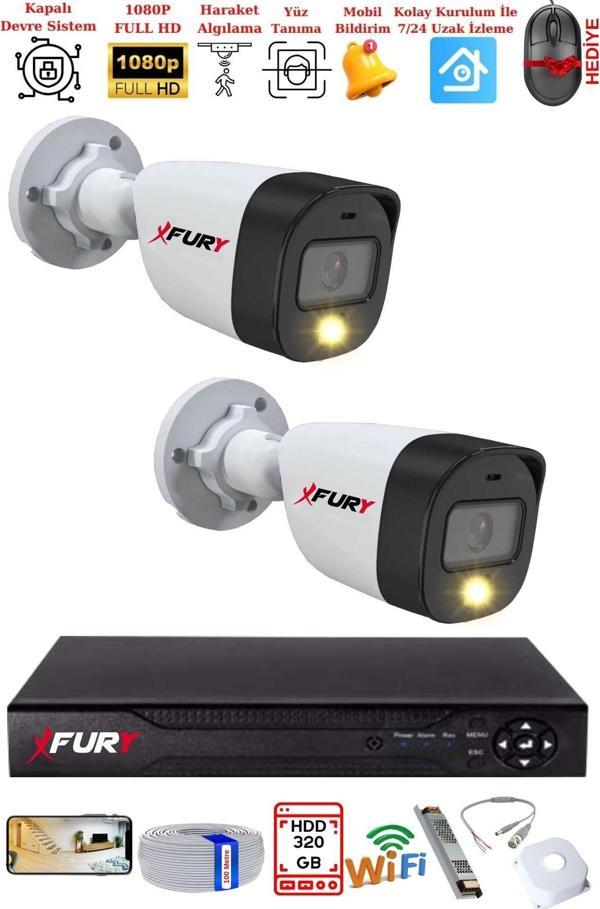 FURY 2 Kameralı 5Mp Lens 2 Mp Görüntü Gece Renkli Full Hd Ultra Led Akıllı Güvenlik Kamerası Seti 320GB - Image 1