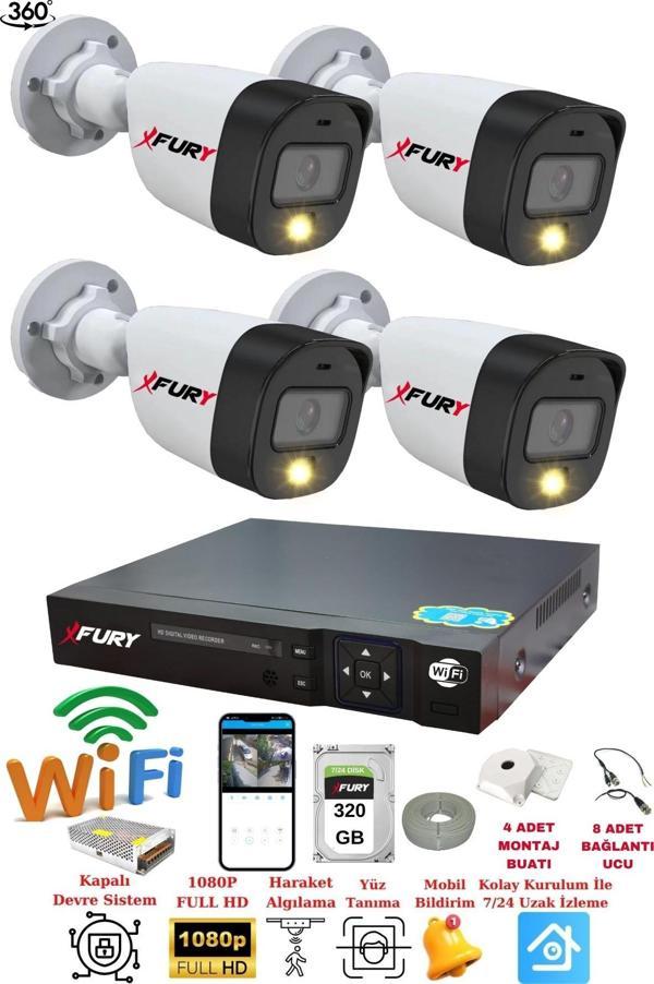 FURY 4 Kameralı 1080P 2Mp Görüntü Gece Renkli Full Hd Ultra Led Gece Renkli Güvenlik Kamerası Seti 320GB - Image 1