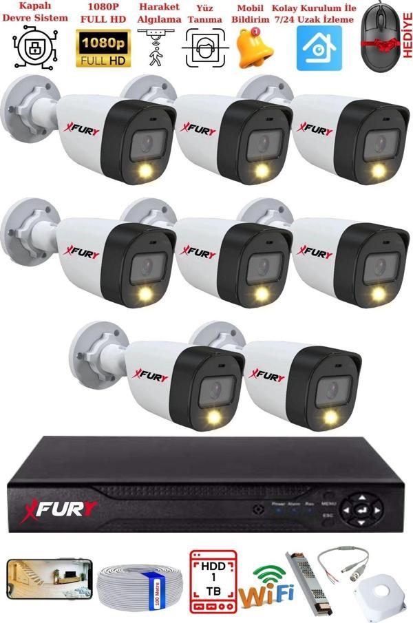 FURY 8 Kameralı 5Mp Lens 2 Mp Görüntü Gece Renkli Full Hd Ultra Led Akıllı Güvenlik Kamerası Seti 1 TB - Image 1