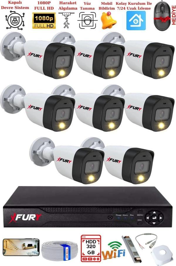 FURY 8 Kameralı 5Mp Lens 2 Mp Görüntü Gece Renkli Full Hd Ultra Led Akıllı Güvenlik Kamerası Seti 320GB - Image 1