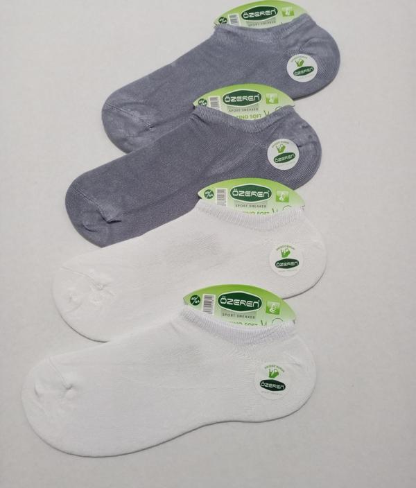 UNİSEX BAMBU LİKRALI YIKANMIŞ DİKİŞSİZ SINIKIRS ÇORAP 4'LÜ GRİ-BEYAZ - Image 1