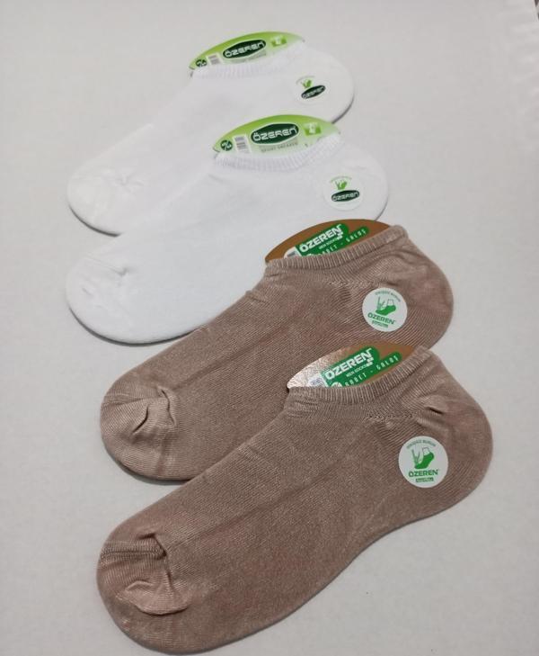 UNİSEX BAMBU SINIKIRS DİKİŞSİZ YIKANMIŞ ÇORAP 4'LÜ BEYAZ-BEJ - Image 1