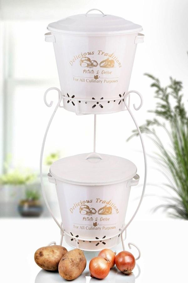 Toptanfoni Lüx Ferforje iki Katlı Metal Patates Soğan Kovası - Image 1