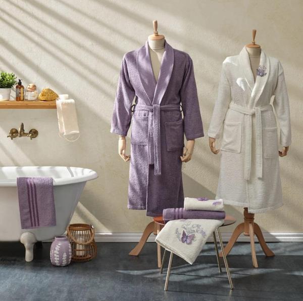 Karaca Home Bornoz Aile Banyo Seti 3D Nakışlı Butterfly Lila/Mor - Image 1