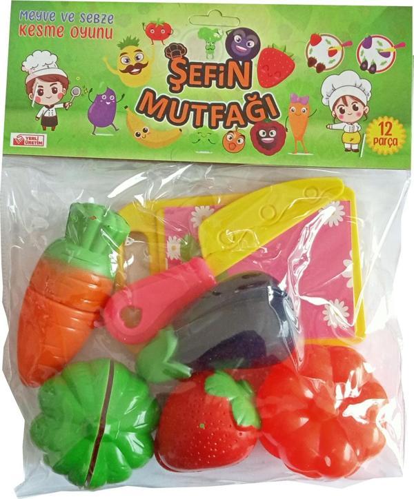 12 Parça Meyve Sebze Kesme Oyun Seti Oyuncak Mutfak Aletleri - Image 1