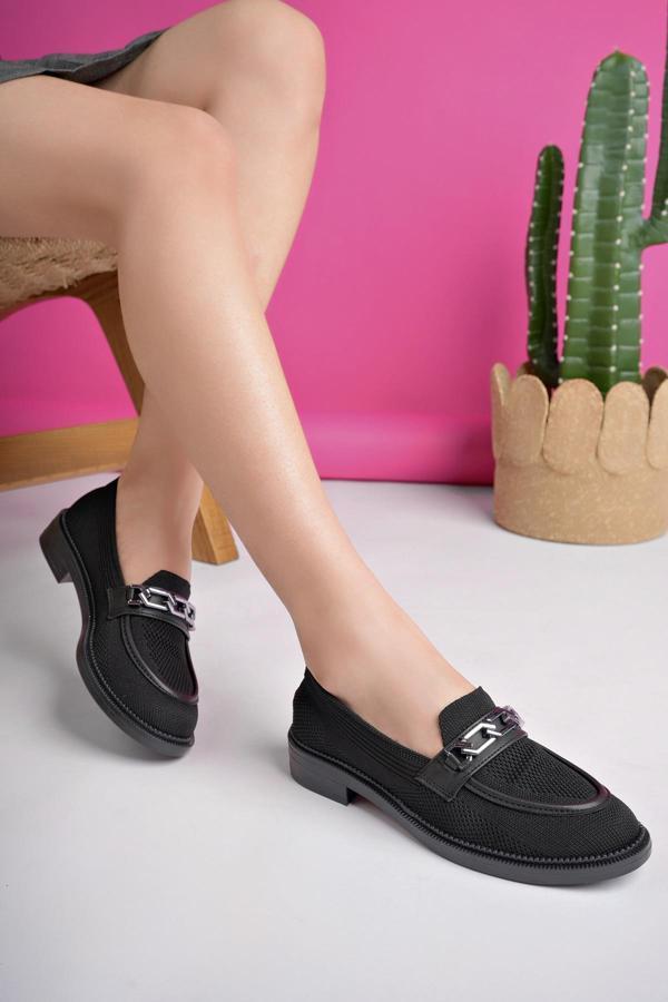 Muggo VİOLA Garantili Triko Metal Tokalı Kadın Loafer Günlük Ayakkabı - Image 1