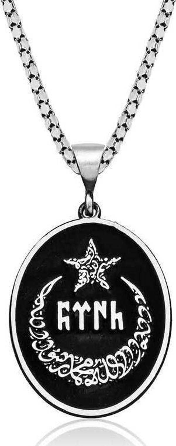 himarry 925 Ayar Gümüş Ay Yıldız İçerisi Göktürkçe Türk Yazılı Erkek Gümüş Kolye - Image 1