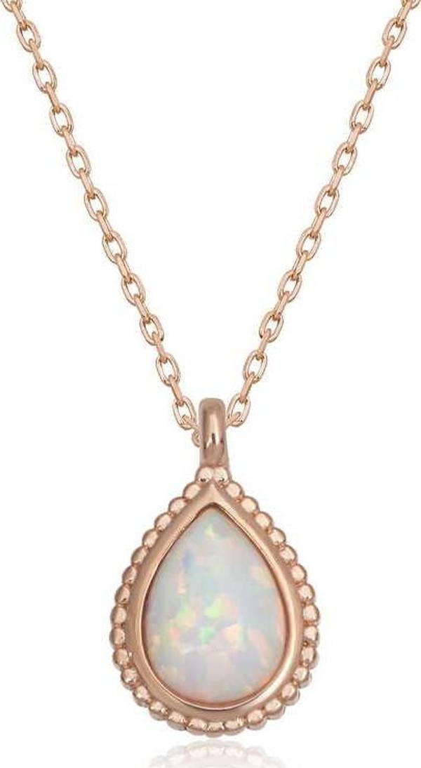 himarry 925 Ayar Gümüş Damla Beyaz Opal Taşlı Kadın Gümüş Kolye - Image 1