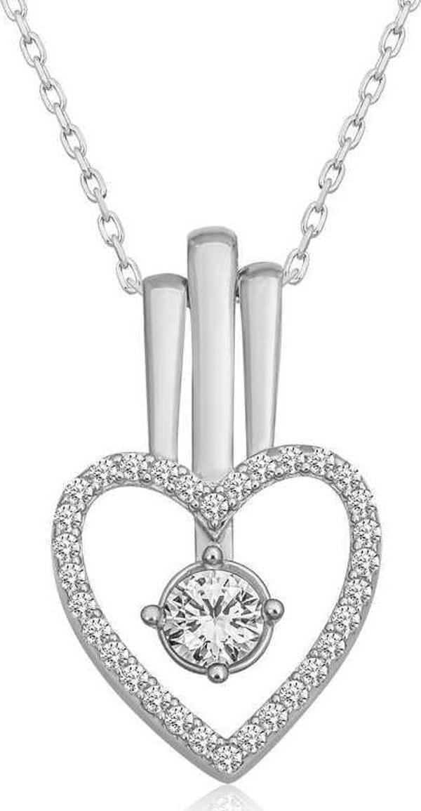 himarry 925 Ayar Gümüş Kalpli Tek Taş Kadın Gümüş Kolye - Image 1