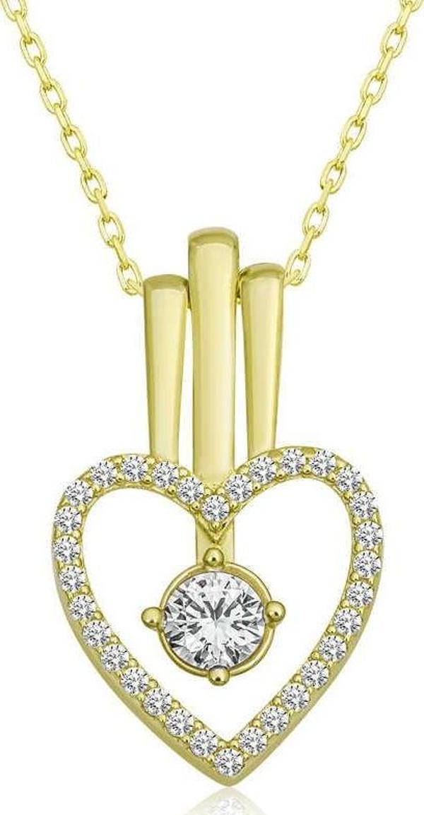 himarry 925 Ayar Gümüş Kalpli TekTaş KadınGümüş Kolye - Image 1
