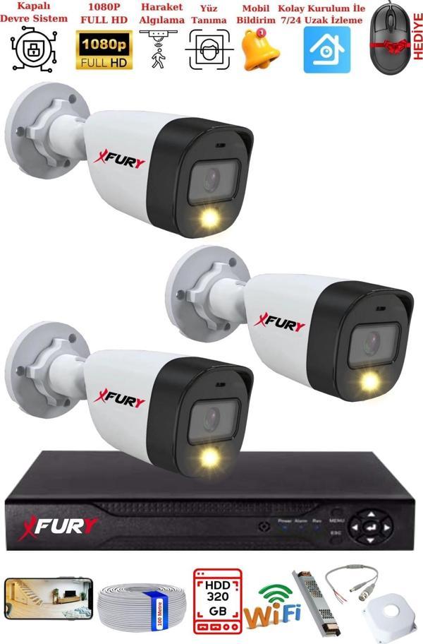 FURY 3 Kameralı 5Mp Lens 2 Mp Görüntü Gece Renkli Full Hd Ultra Led Akıllı Güvenlik Kamerası Seti 320GB - Image 1
