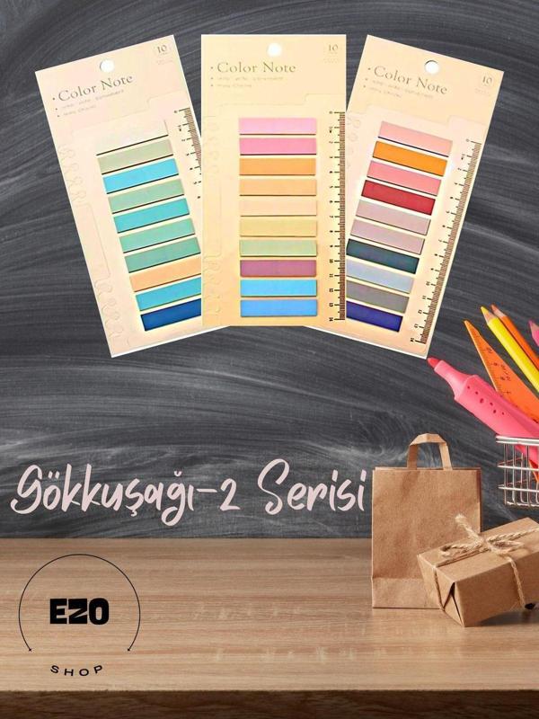 Ezoshop 3'lü Set Post It Sticky Notes Şeffaf Renkli Yapışkan Not Kağıtları Yer Imleri Gökkuşağı Serisi-2 - Image 1