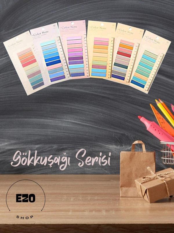 Ezoshop 6'lı Set Şeffaf Renkli Yapışkan Post İt Not Kağıdı Gökkuşağı Serisi - Image 1