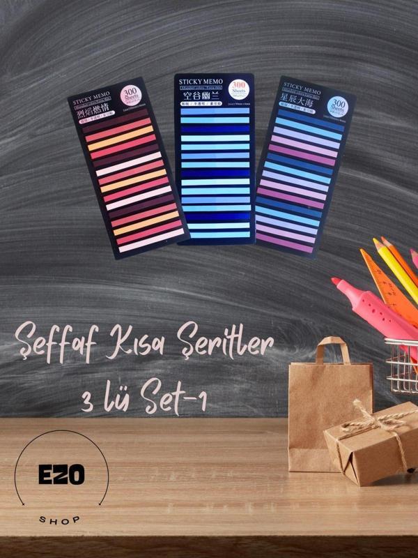 Ezoshop Post-it Sticky Notes Şeffaf Renkli Yapışkan Postit Not Kağıdı Etiketi Ayraç Kısa Şerit 3lü Set 1 - Image 1