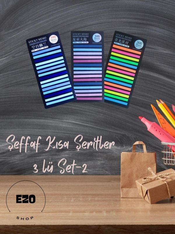 Ezoshop Post-it Sticky Notes Şeffaf Renkli Yapışkan Postit Not Kağıdı Etiketi Ayraç Kısa Şerit 3lü Set 2 - Image 1