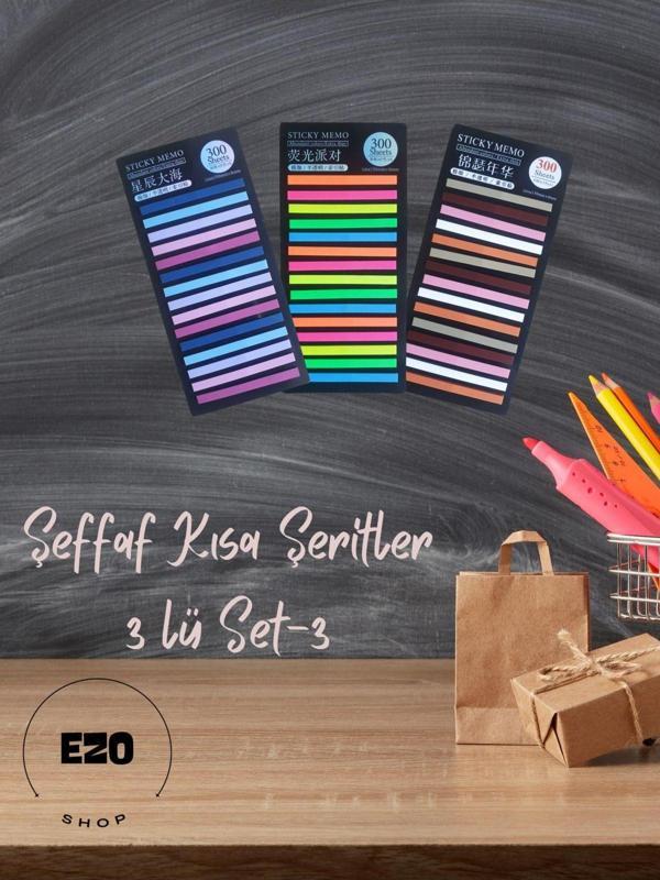Ezoshop Post-it Sticky Notes Şeffaf Renkli Yapışkan Postit Not Kağıdı Etiketi Ayraç Kısa Şerit 3lü Set 3 - Image 1