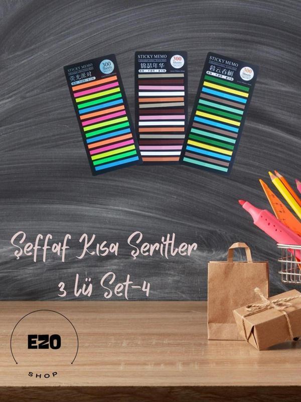 Ezoshop Post-it Sticky Notes Şeffaf Renkli Yapışkan Postit Not Kağıdı Etiketi Ayraç Kısa Şerit 3lü Set 4 - Image 1