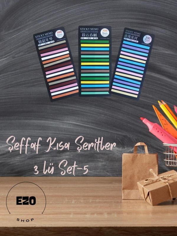Ezoshop Post-it Sticky Notes Şeffaf Renkli Yapışkan Postit Not Kağıdı Etiketi Ayraç Kısa Şerit 3lü Set 5 - Image 1