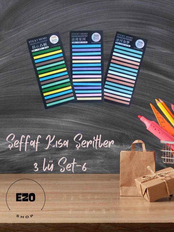 Ezoshop Post-it Sticky Notes Şeffaf Renkli Yapışkan Postit Not Kağıdı Etiketi Ayraç Kısa Şerit 3lü Set 6 - Image 1