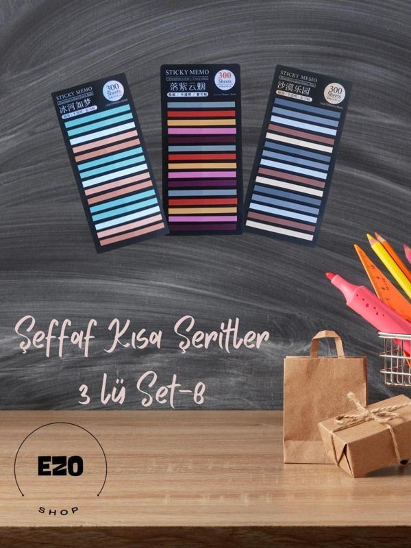 Ezoshop Post-it Sticky Notes Şeffaf Renkli Yapışkan Postit Not Kağıdı Etiketi Ayraç Kısa Şerit 3lü Set 8 - Image 1