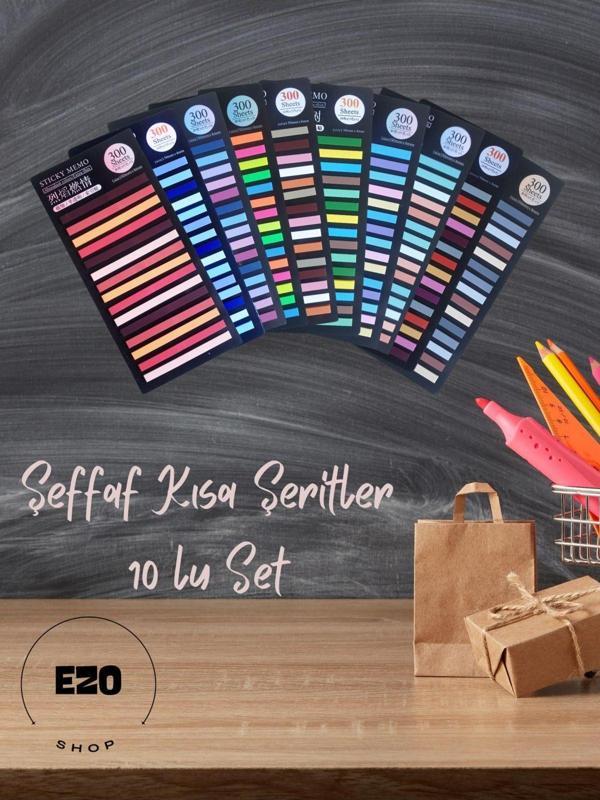 Ezoshop Post-it Sticky Notes Şeffaf Renkli Yapışkan Postit Not Kağıdı Etiketi Kısa Şerit 10 lu Set - Image 1