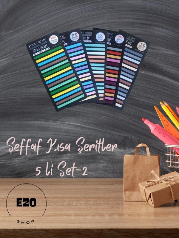 Ezoshop Post-it Sticky Notes Şeffaf Renkli Yapışkan Postit Not Kağıdı Etiketi Kısa Şerit 5 li Set 2 - Image 1