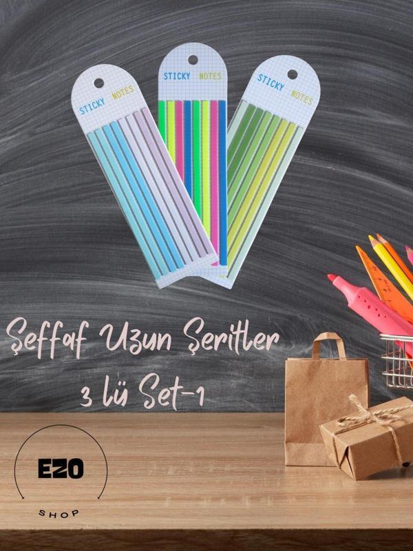 Ezoshop Post-it Sticky Notes Şeffaf Renkli Yapışkan Postit Not Kağıdı Etiketi Uzun Şerit 3 lü Set 1 - Image 1