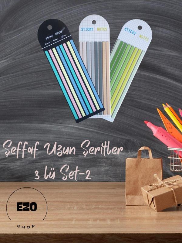 Ezoshop Post-it Sticky Notes Şeffaf Renkli Yapışkan Postit Not Kağıdı Etiketi Uzun Şerit 3 lü Set 2 - Image 1