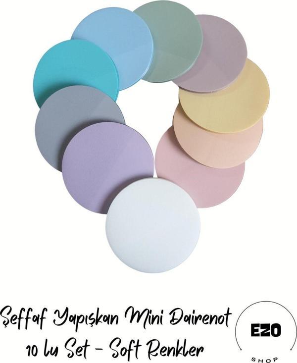 Ezoshop Şeffaf Renkli Postit Yapışkan Post-İt Not Kağıdı Dairenot 10lu Set Soft Renkler - Image 1