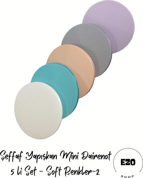 Ezoshop Şeffaf Renkli Postit Yapışkan Post-İt Not Kağıdı Dairenot 5li Set-2 Soft Renkler - Image 1