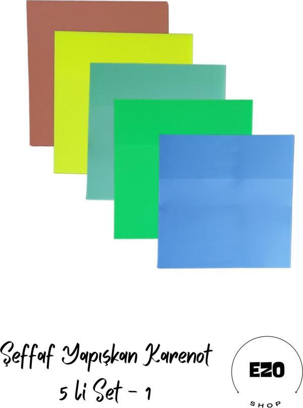 Ezoshop Şeffaf Renkli Postit Yapışkan Post-İt Not Kağıdı Karenot 5li Set-1 - Image 1