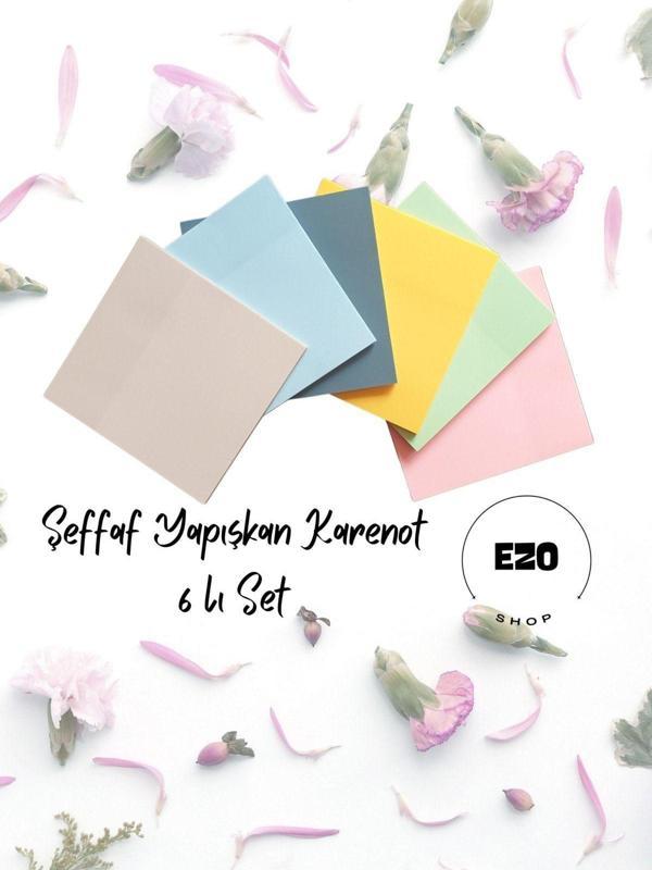 Ezoshop Şeffaf Renkli Yapışkan Post İt Not Kağıdı Karenot 6'lı Set - Image 1