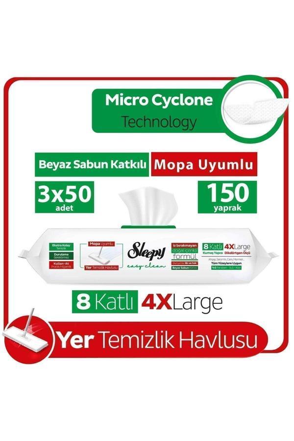 Sleepy Easy Clean Beyaz Sabun Katkılı Mopa Uyumlu Yer Temizlik Havlusu&Mendili 3x50 (150 Yaprak) - Image 1