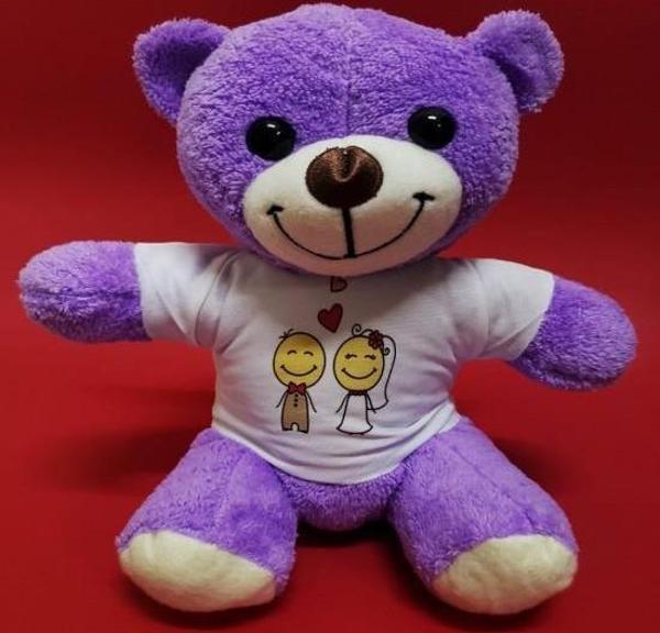 Aşık Çiftler Tişörtlü Mor Peluş Ayıcık - Image 1