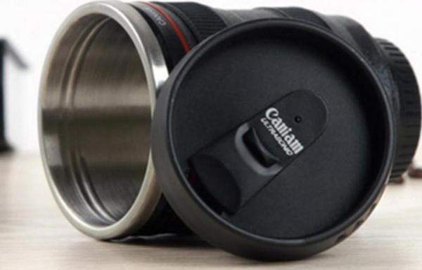 Çelik Objektif Lens Tasarımlı Kupa Bardak Dekoratif Hediyelik - Image 1