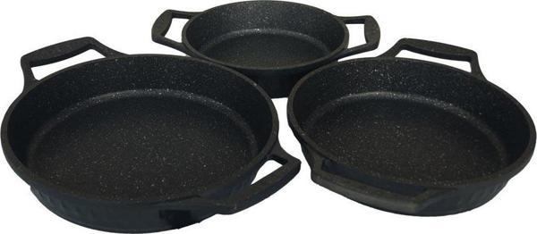 Maas Pırlanta 3 Parça Döküm Granit Sahan Seti 18-20-22 cm Siyah - Image 1
