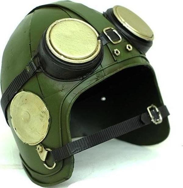 Dekoratif Metal Pilot Kaskı Biblo Vintage Ev Ofis Hediyelik - Image 1