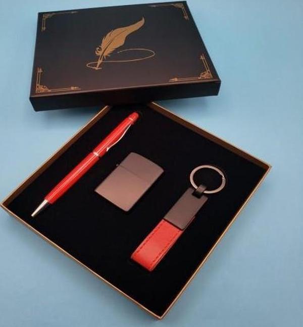 Kırmızı Anahtarlık Çakmak Touchpen Kalem Hediyelik Set - Image 1