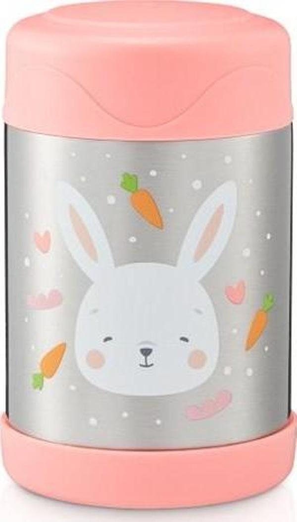 Baby Bee Tavşan Baskılı Pembe Yemek Termosu 450 ML - Image 1