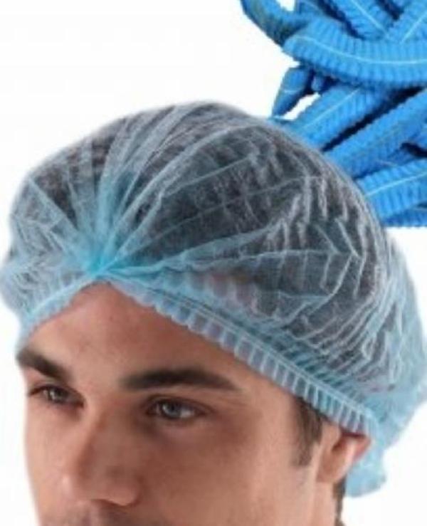 1000 Adet Cerrahi Mavi Tela Nonwoven Akordeon Bone 52 Cm Çift Lastikli Saç Bonesi - Image 1